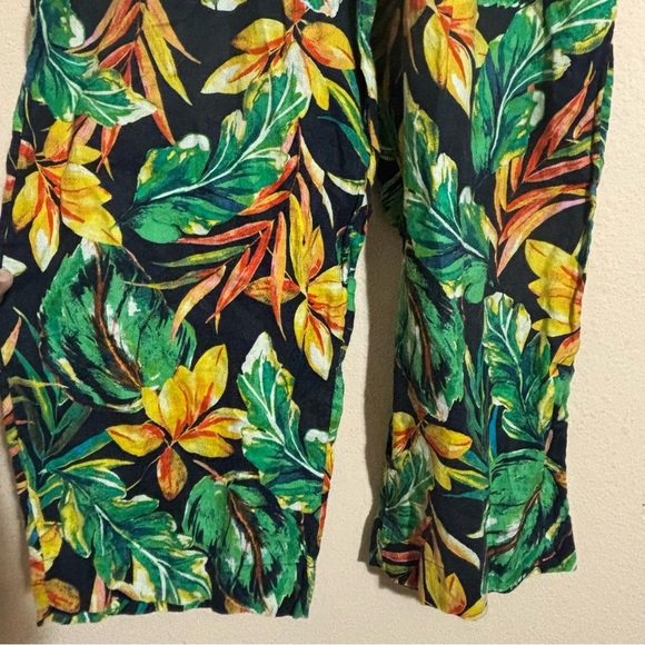 Nicole Miller 100% linen Floral Tropical Wide leg pants size L - Picture 4 of 9